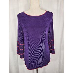 VTG Amanda Womens 3/4 Sleeves Top Blouse Purple Pink Accent Size M A142